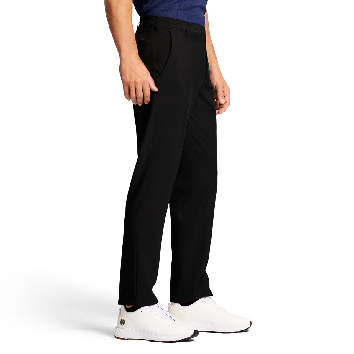 IZOD SwingFlex pants back view in black, modern slim silhouette.