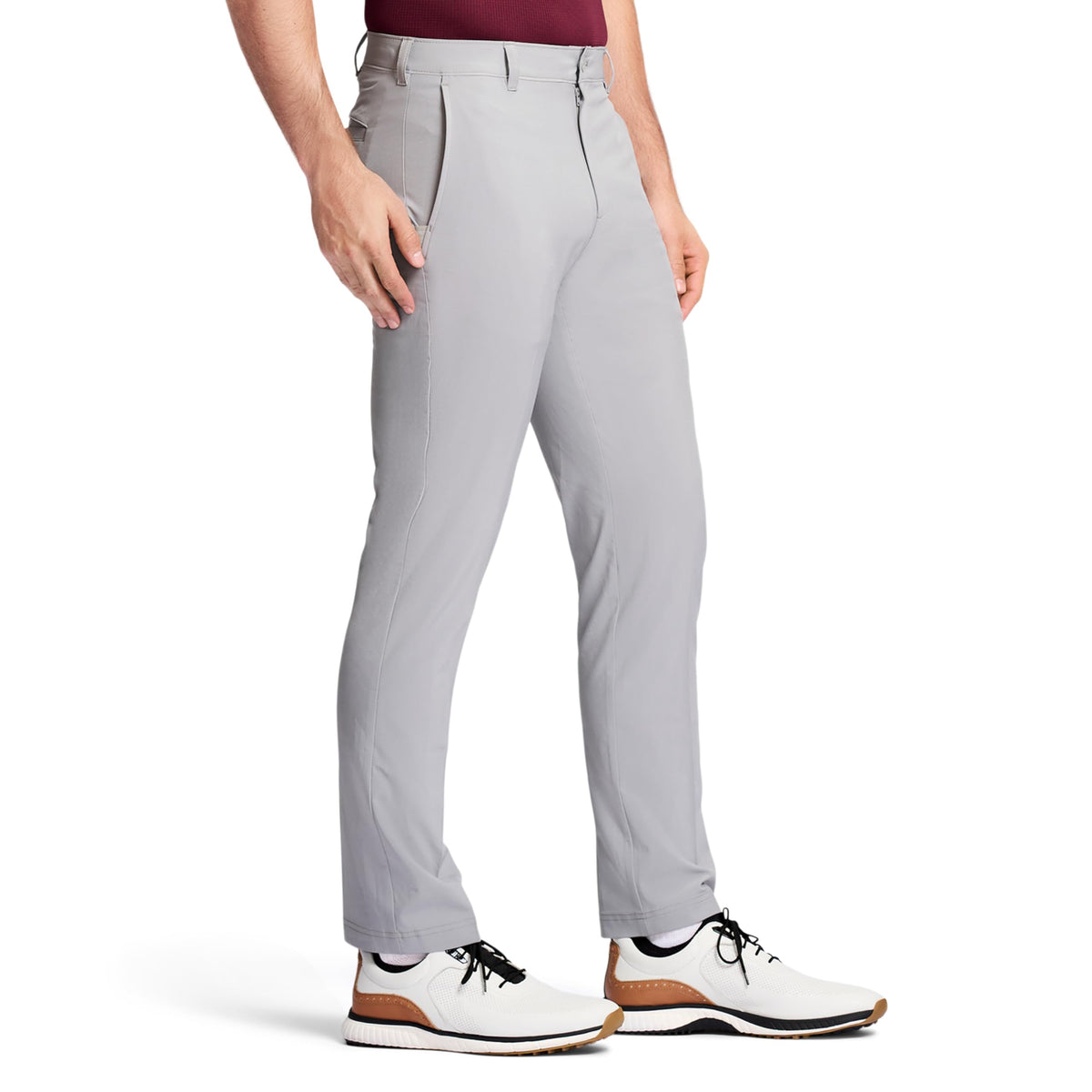 IZOD Swingflex pants waistband and belt loops for durable daily wear.