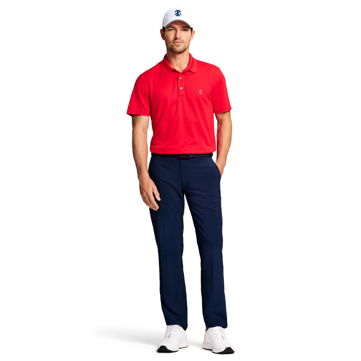 Back view of IZOD SwingFlex slim-fit pants with belt-loop waistband and pockets.