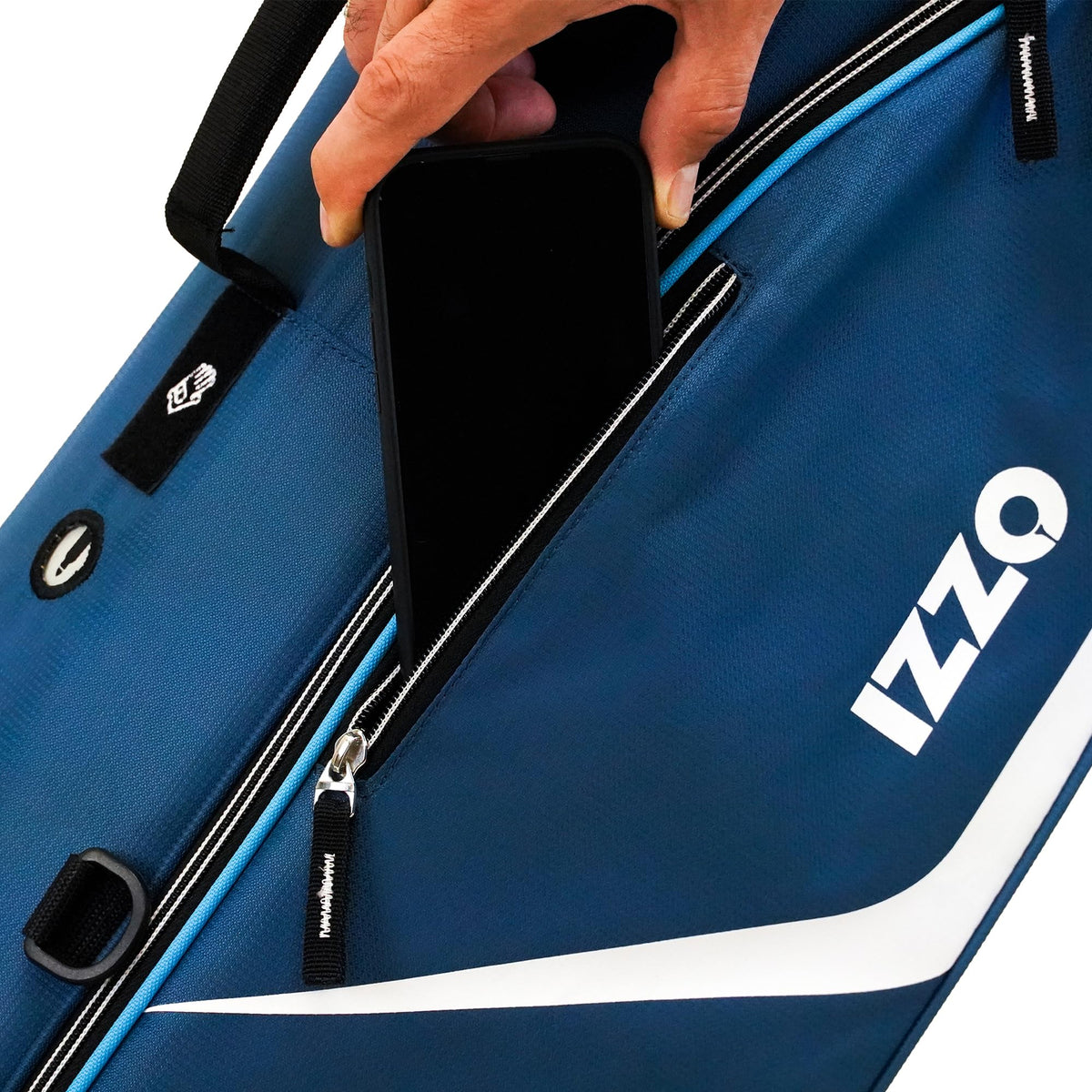 4-way padded top on Izzo bag protects clubs and keeps shafts organized