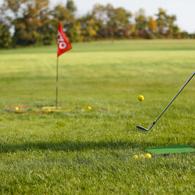 Izzo Backyard Bullseye 1x1 hitting mat provides a stable surface.