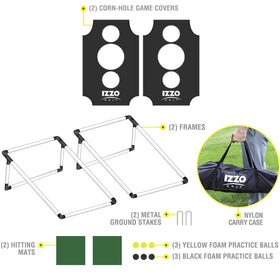 Izzo Corn-Hole Chipping hitting mats shown for portable setup and indoor play.