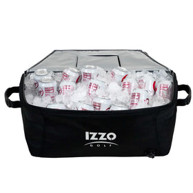 IZZO Front Hood Riding Cart Cooler on golf cart front view keeps drinks within reach