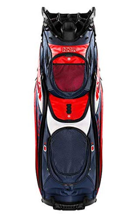 Izzo Gemini cart bag with power pockets to charge devices on the course.