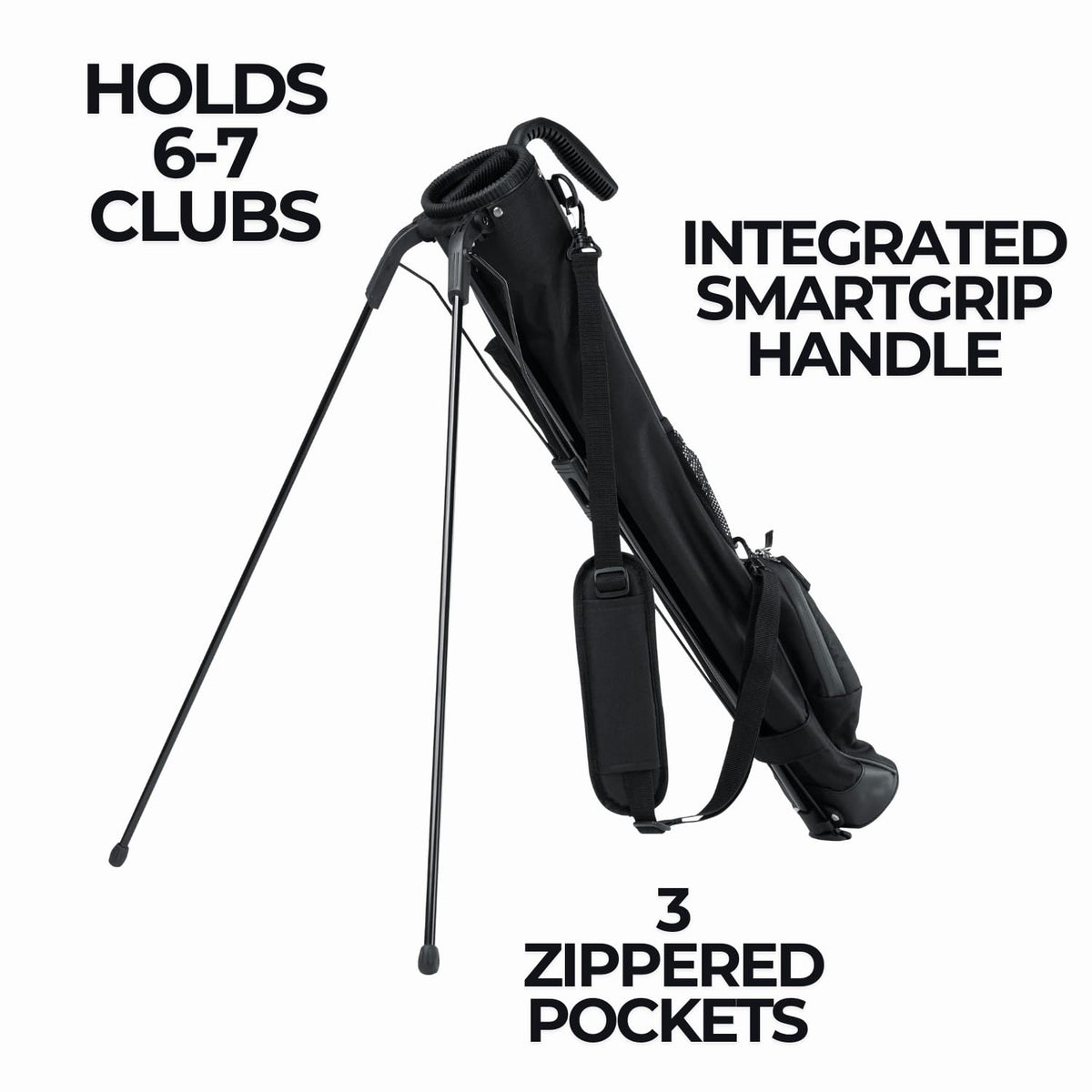 Izzo Sunday Stand Bag shows 3 pockets for balls, tees, and towels