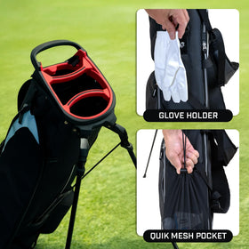 Izzo Quik 9 full-bag layout demonstrates five pockets for gear and beverages.