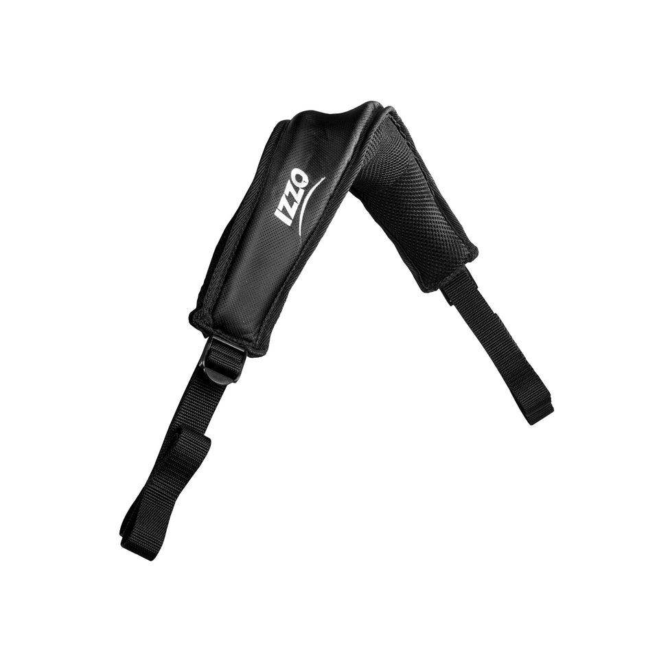 IZZO Sidewinder strap front view shows ergonomic balance for comfortable carry.