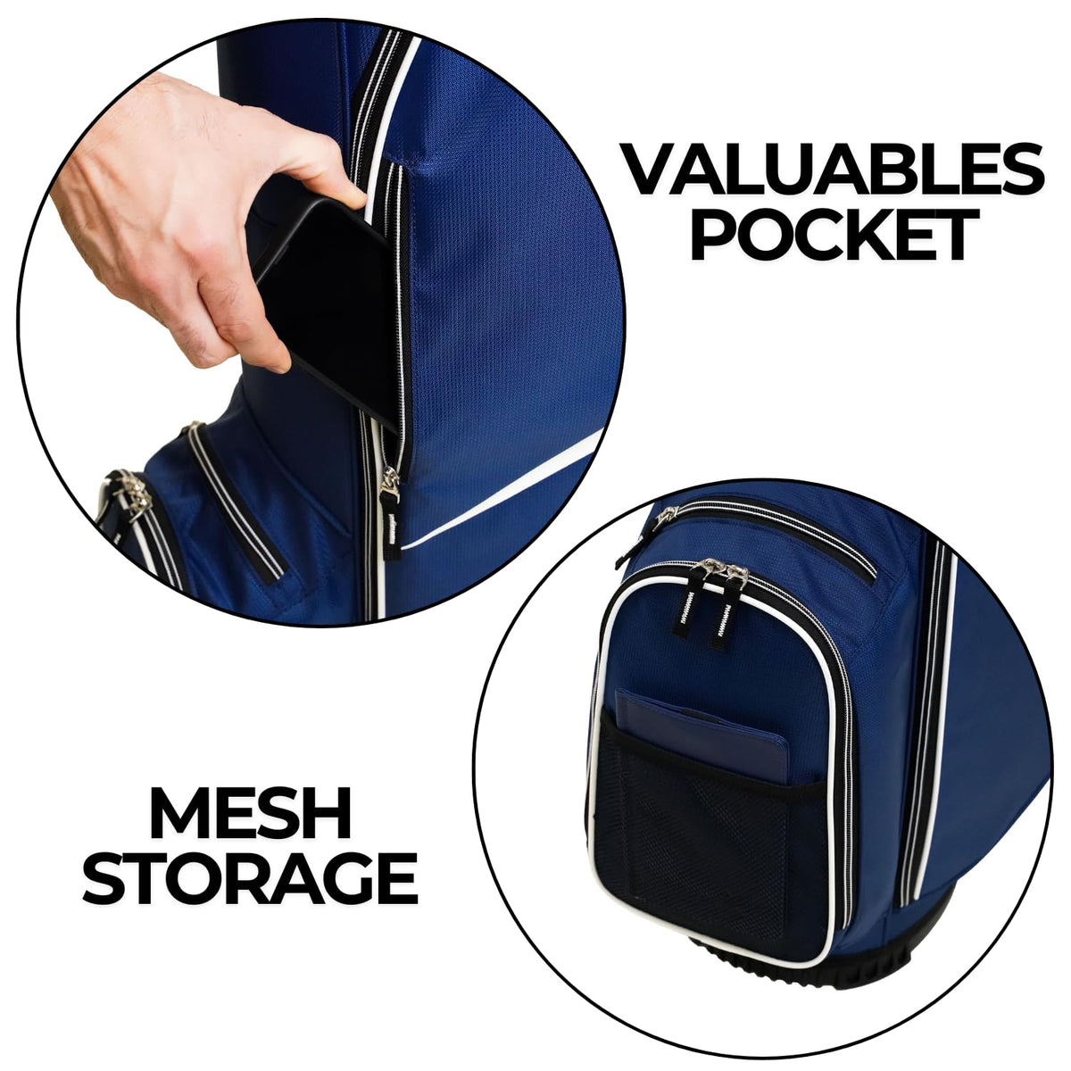 Izzo Ultra-Lite Cart Bag Navy pocket storage for essentials