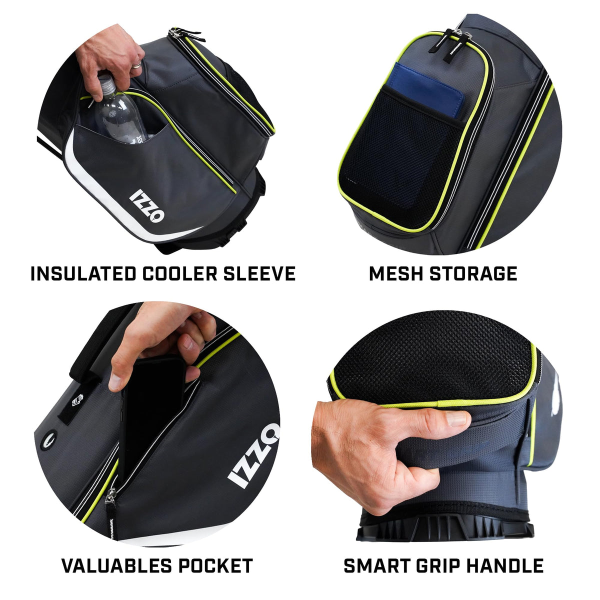 Izzo Ultra Lite Stand Bag 4-way top with full-length dividers keeps clubs organized.