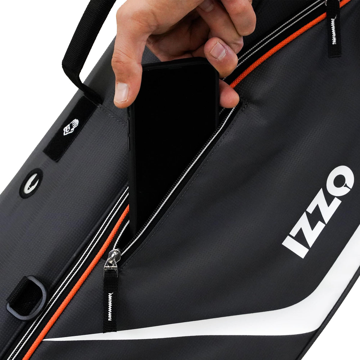 Izzo Ultra-Lite stand bag rain hood protecting clubs in light rain