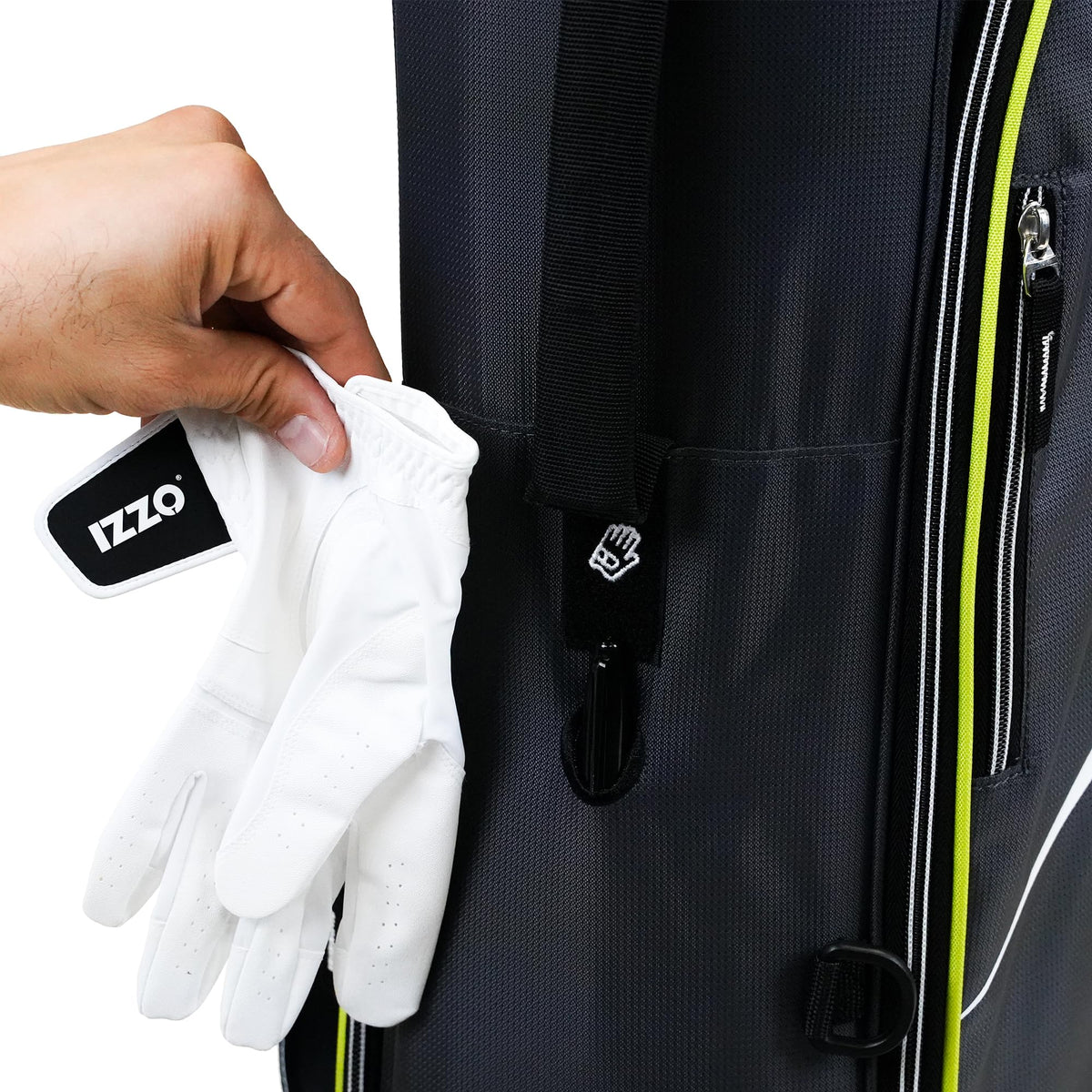 Izzo Ultra Lite Stand Bag rain hood protects contents in wet conditions.