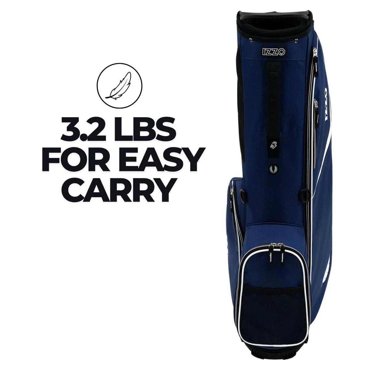 Izzo Ultra-Lite Stand Bag side pocket highlights valuables and apparel storage.