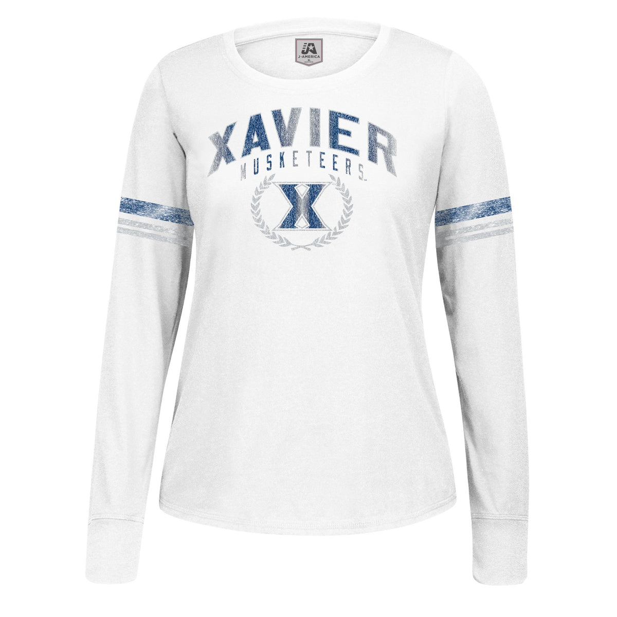 J. America Xavier Musketeers Laurel Essentials Tee front logo for team style