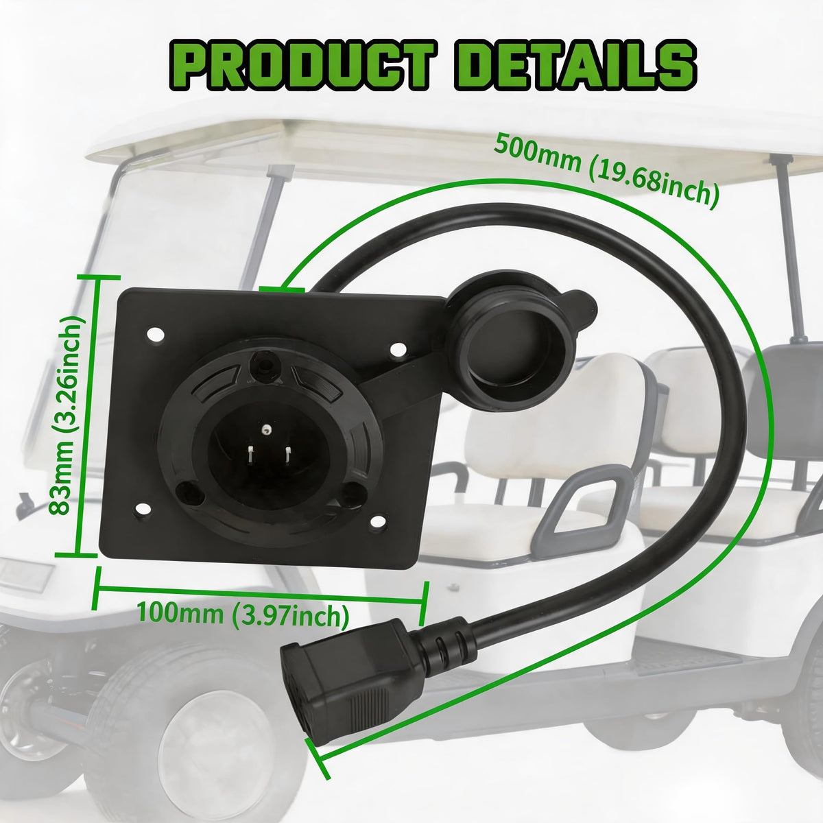 JacEnergy 120V plug with waterproof cap protects charging in wet conditions.