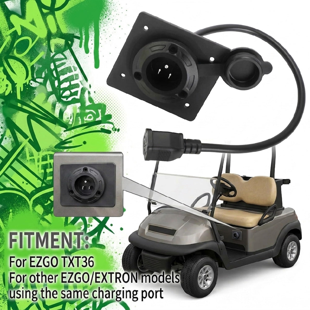 Lithium battery conversion support with JacEnergy accessory for modern golf carts.