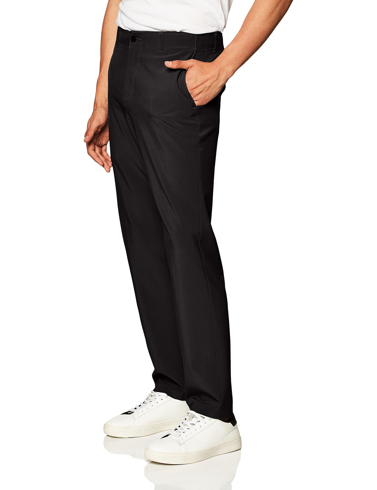 Jack Nicklaus solid golf pants, side view, stretch fabric for full swing range.