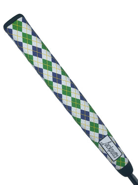 Jackputts Highlander Argyle blue grip enhances alignment and on-green confidence.