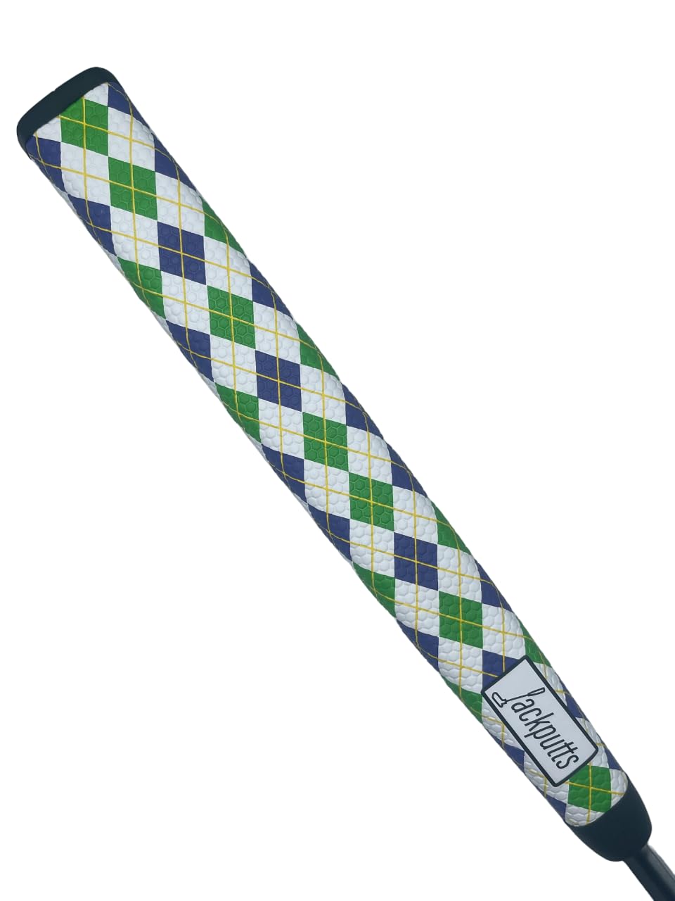 Jackputts Highlander Argyle blue grip enhances alignment and on-green confidence.