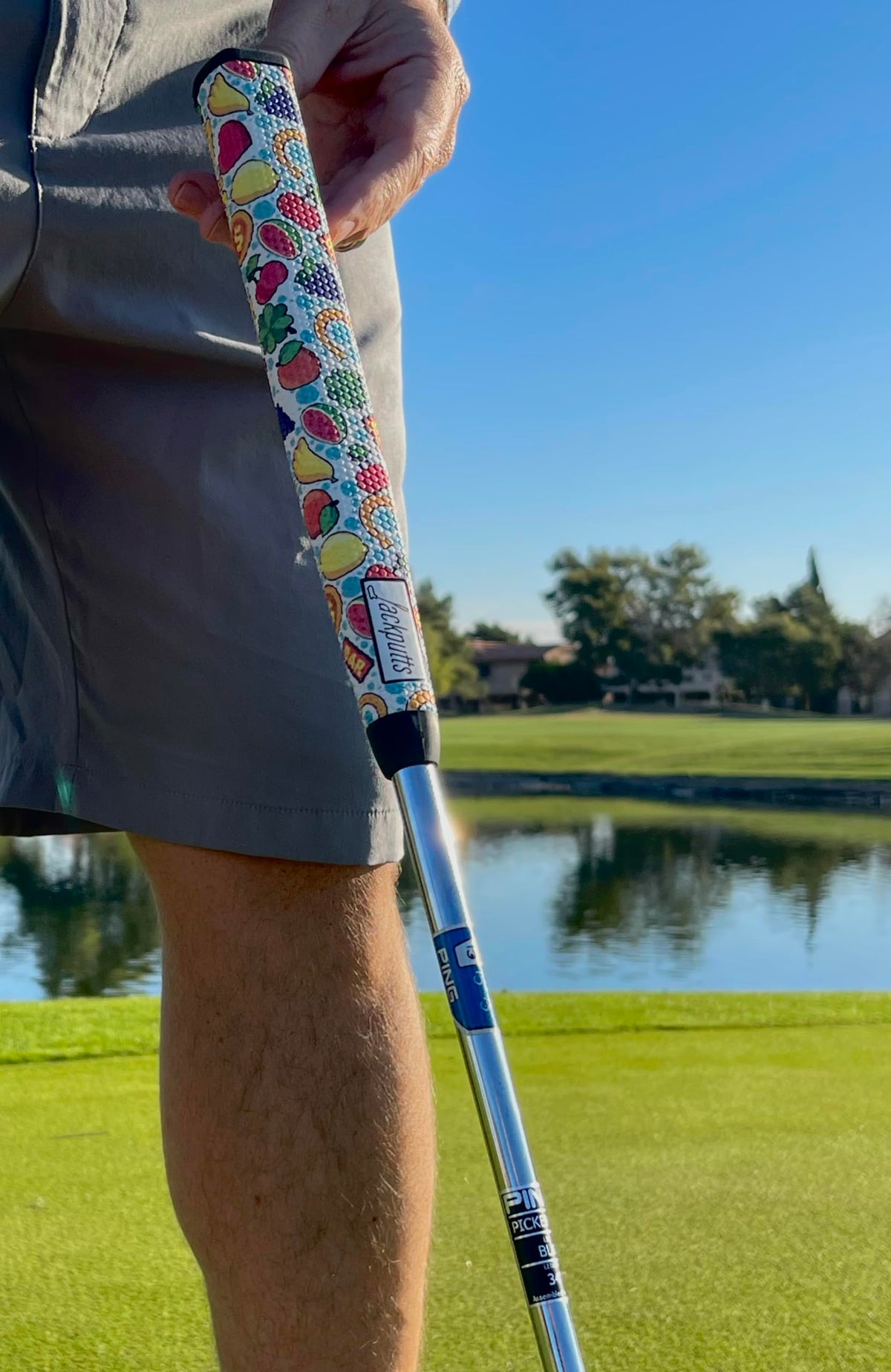 Jackputts Las Vegas Jackpot putter grip on display with vibrant flair.