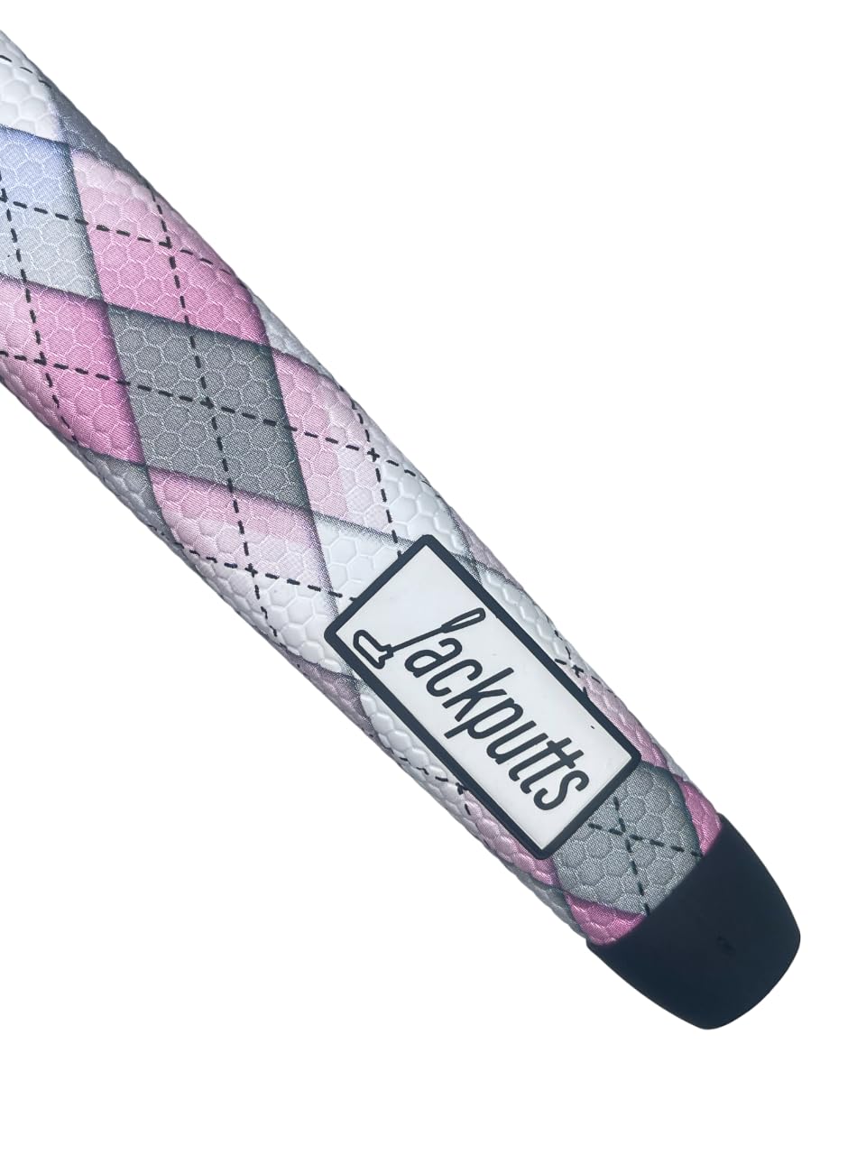 Jackputts PARgyle grip diamond pattern in pink-gray-white for stylish accuracy.