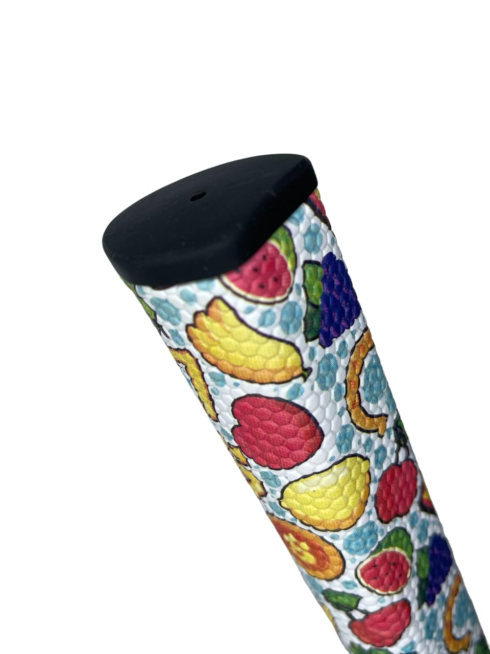 Jackputts vibrant color scheme putter grip shown on the green.