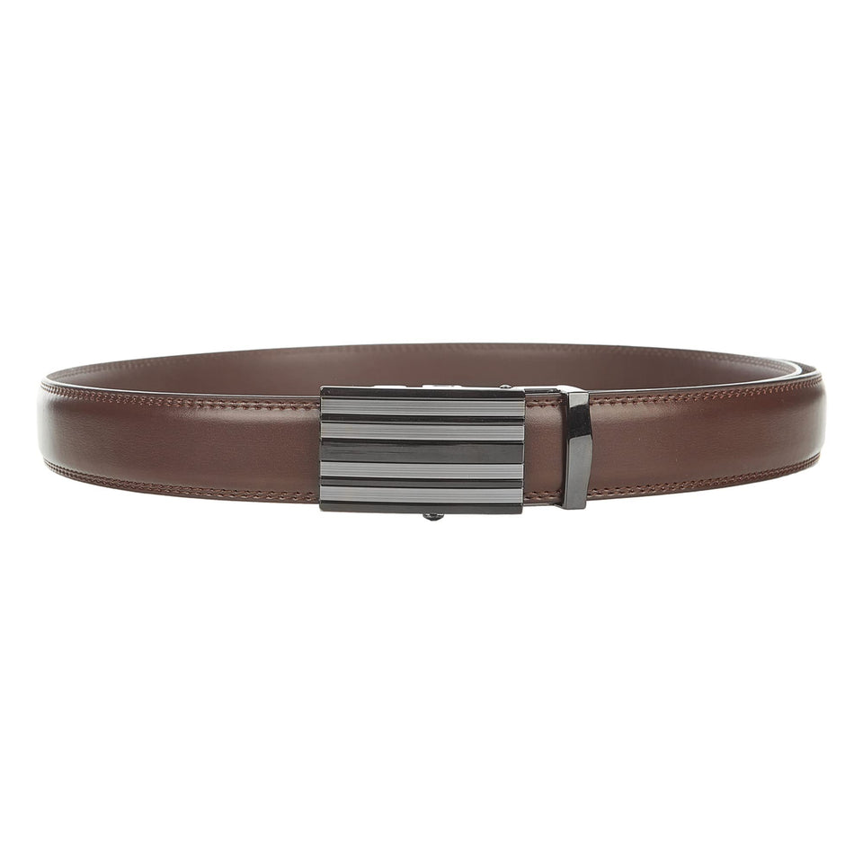 Jacob Alexander men's genuine leather belt close-up shows durable stitching and texture.