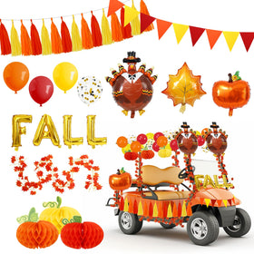 JarThenaAMCS fall golf cart decor kit for outdoor celebrations.