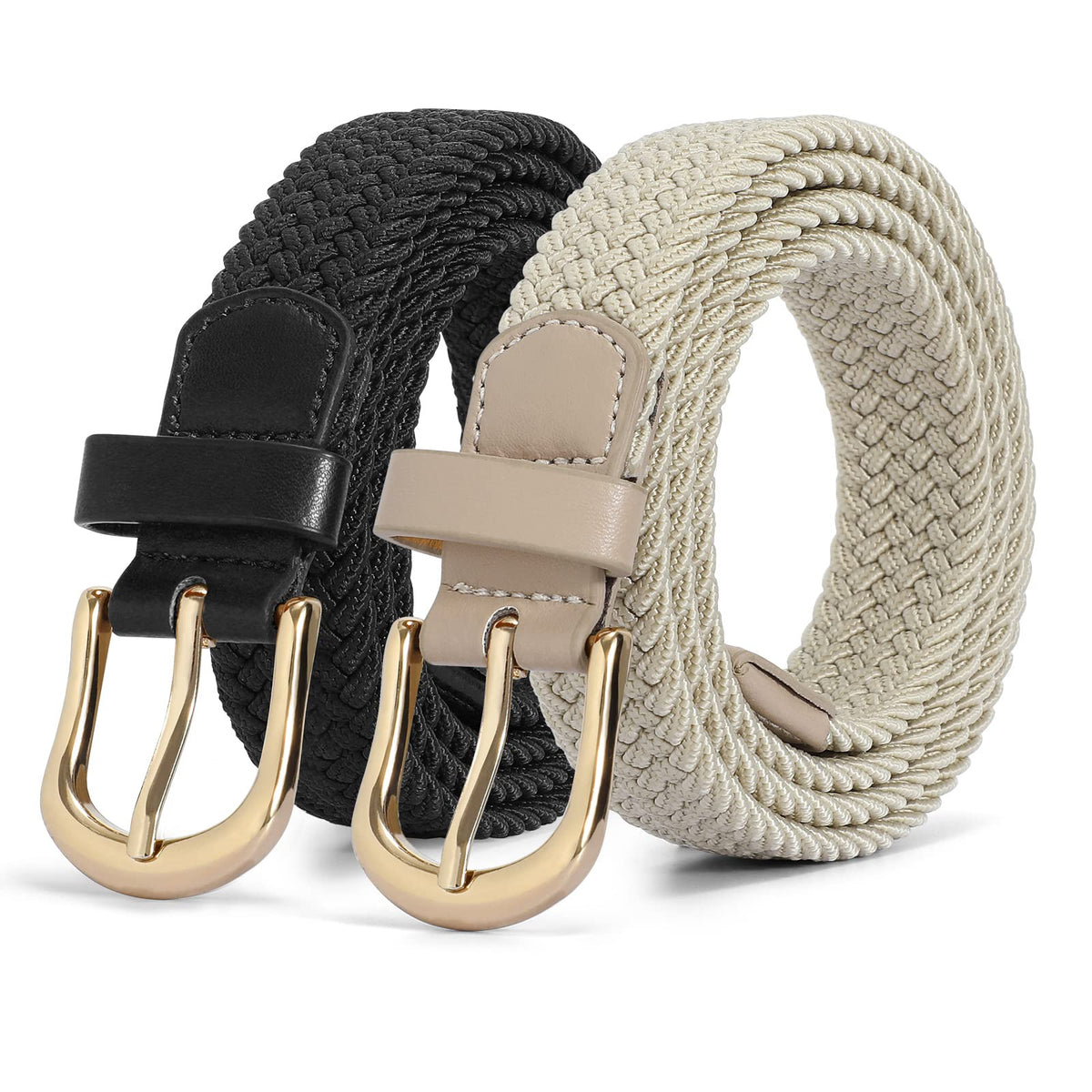JASGOOD braided belt with a gold buckle, showcasing durable woven stretch for everyday wear.