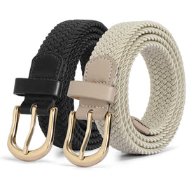 JASGOOD braided belt with a gold buckle, showcasing durable woven stretch for everyday wear.