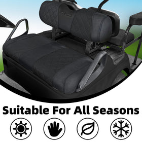 Carbon black seat cover keeps interior looking clean and refined.