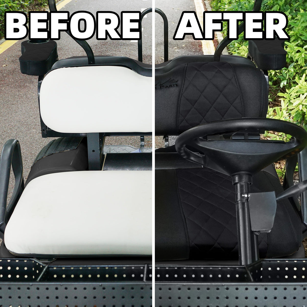Diamond design fabric adds upscale texture to the seating.