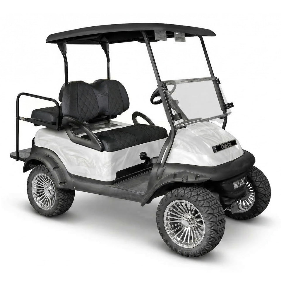 Jaxpare Diamond Seat Cover on Club Car Precedent front seat for a refreshed look.