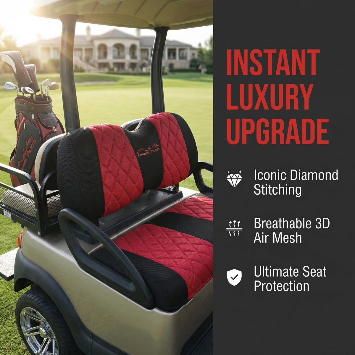 Jaxpare easy install seat cover with drawstring and center straps in red