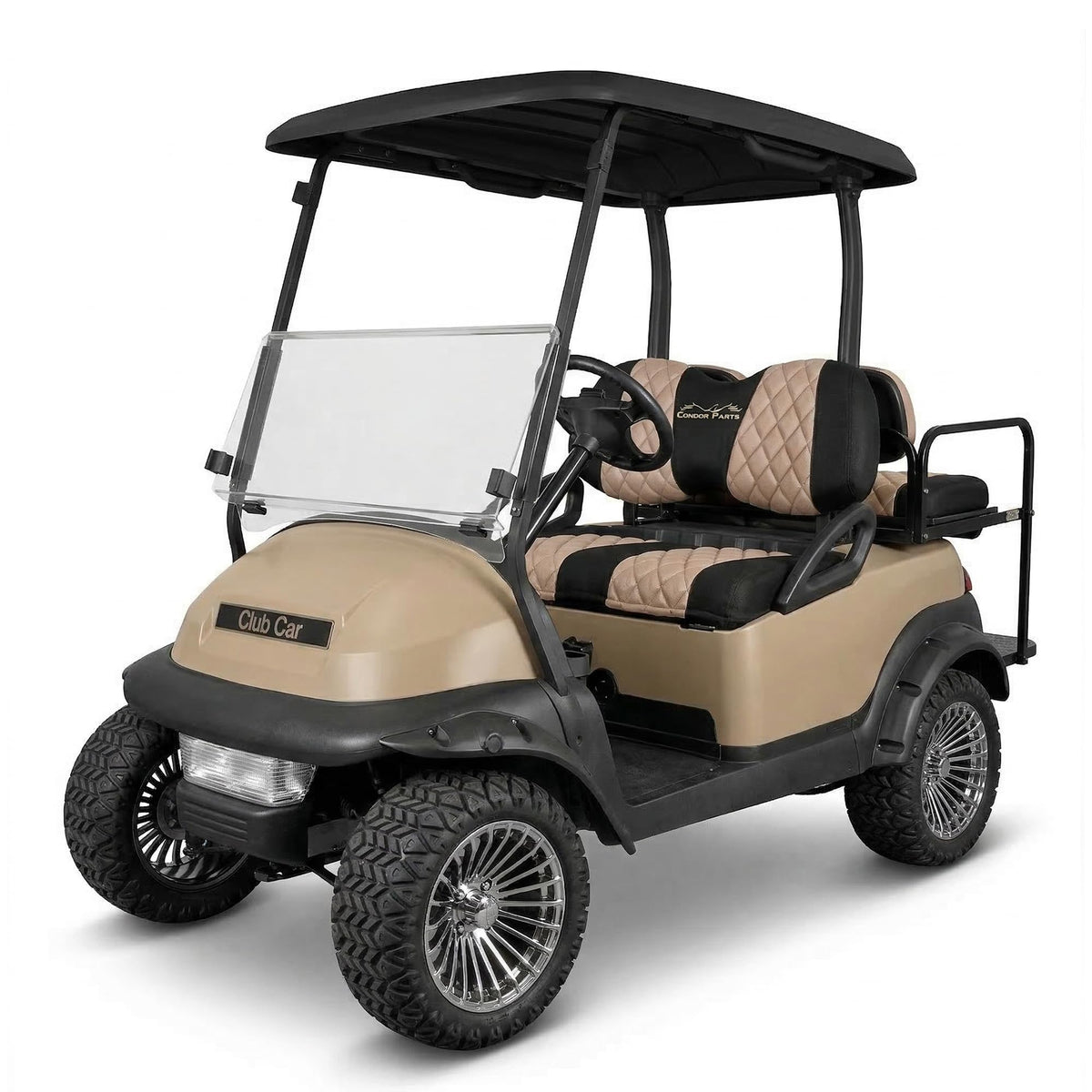 Jaxpare diamond seat cover on Club Car Precedent front seat in beige for refreshed look