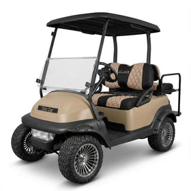 Jaxpare diamond seat cover on Club Car Precedent front seat in beige for refreshed look
