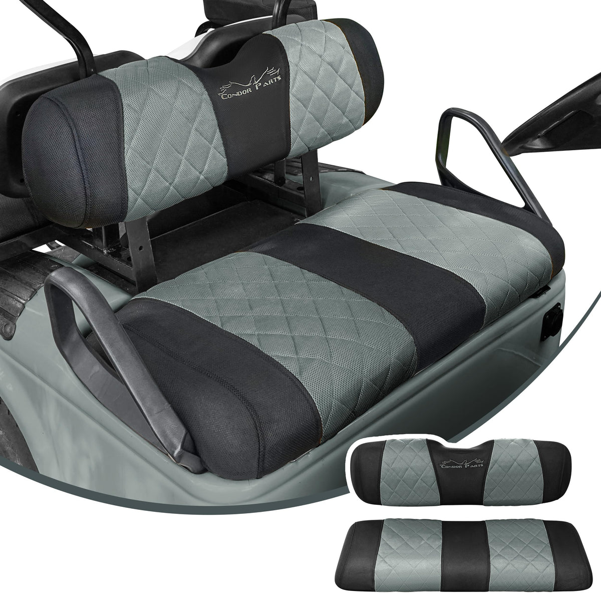 Jaxpare diamond seat cover on EZGO TXT front seat for protection and style