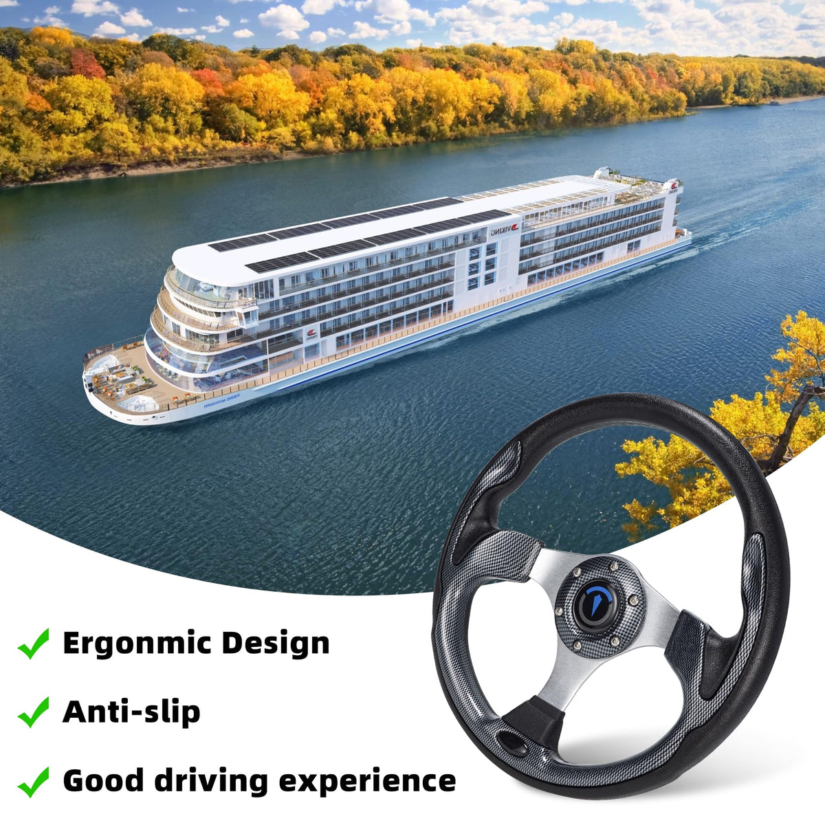 Jaxpare 13-inch diameter wheel enhances steering control.