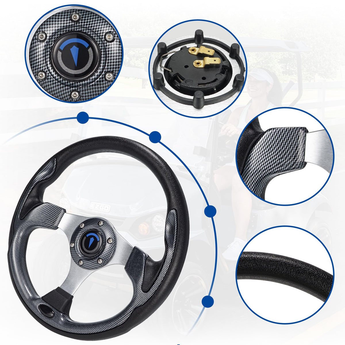 Jaxpare steering wheel compatible with Club Car EZGO Yamaha and more.