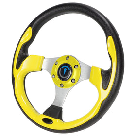Jaxpare yellow steering wheel side view shows ergonomic comfort.