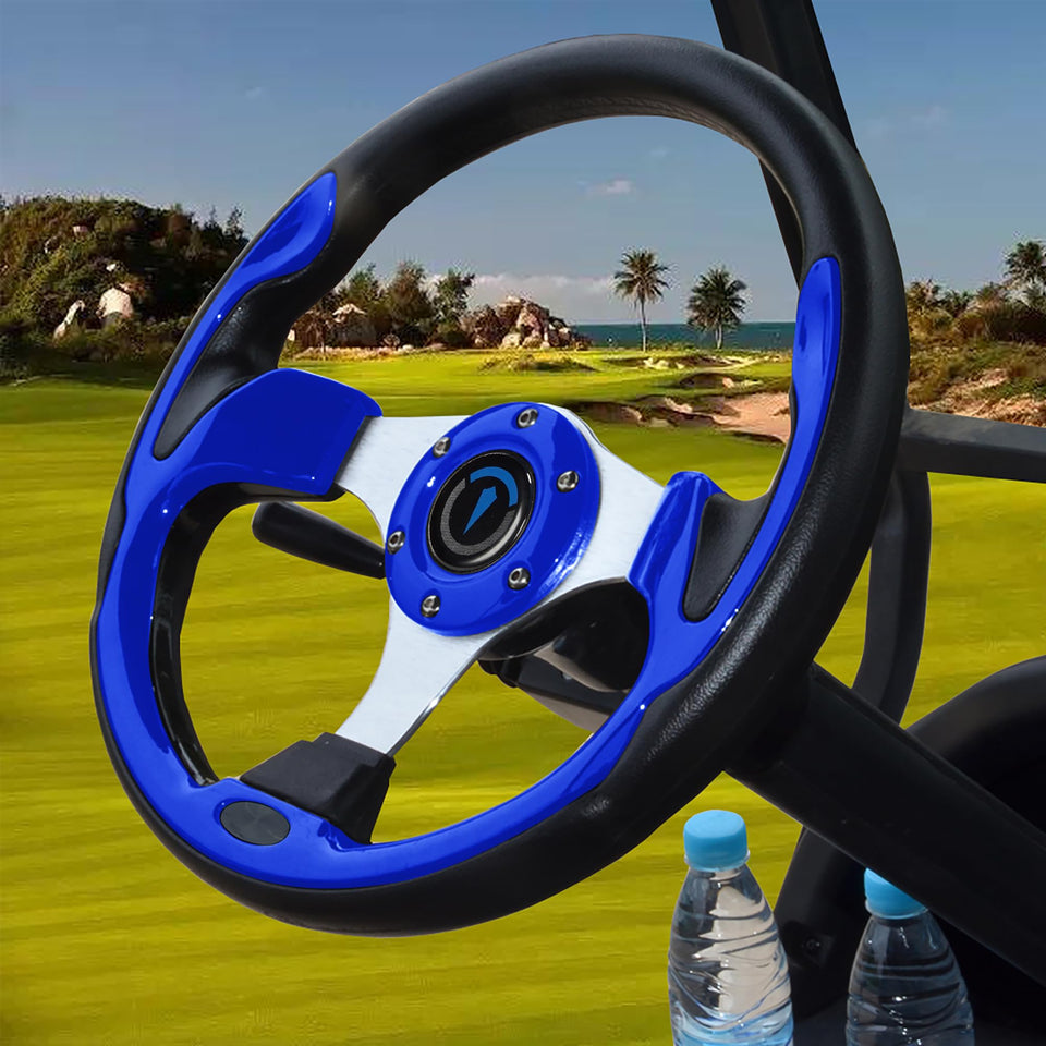 Jaxpare universal steering wheel blue with 13-inch diameter for carts.