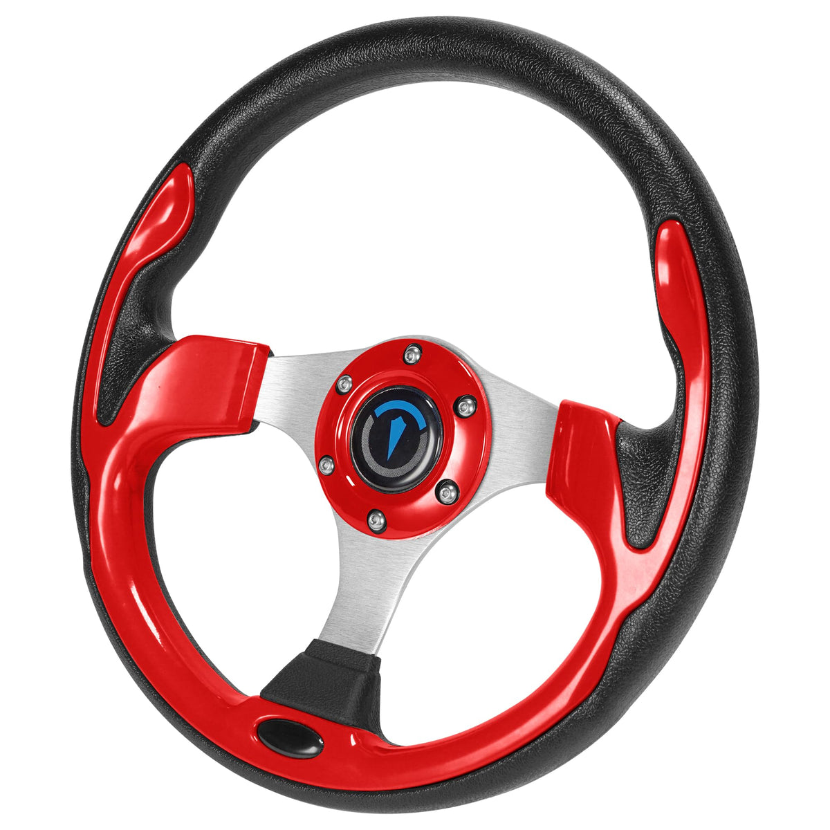 Jaxpare wheel red closeup PU foam grip for comfortable steering.