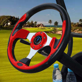 Jaxpare universal steering wheel red front view with improved grip and control.