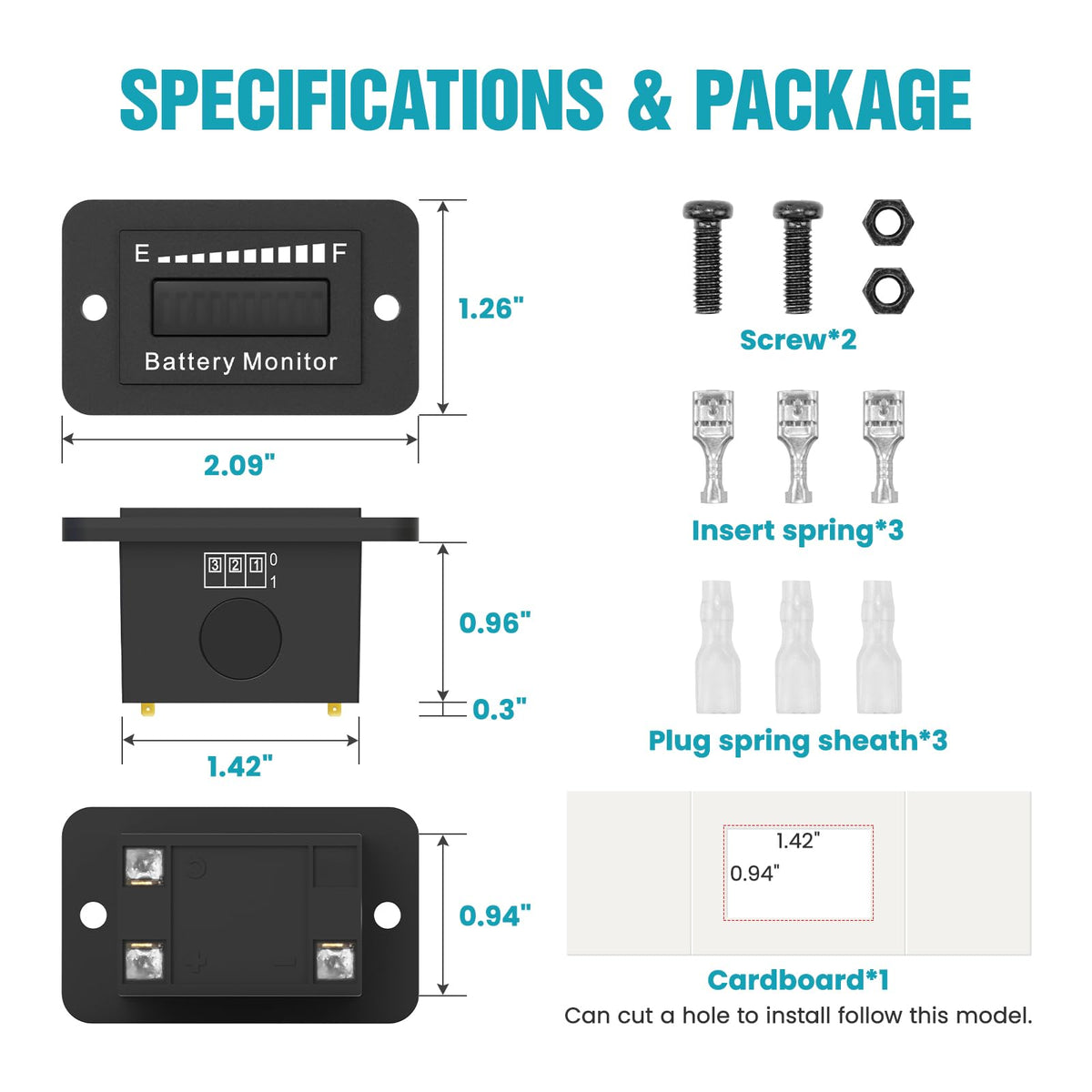 JDIAG accurate gauge reads battery status without external power supply.