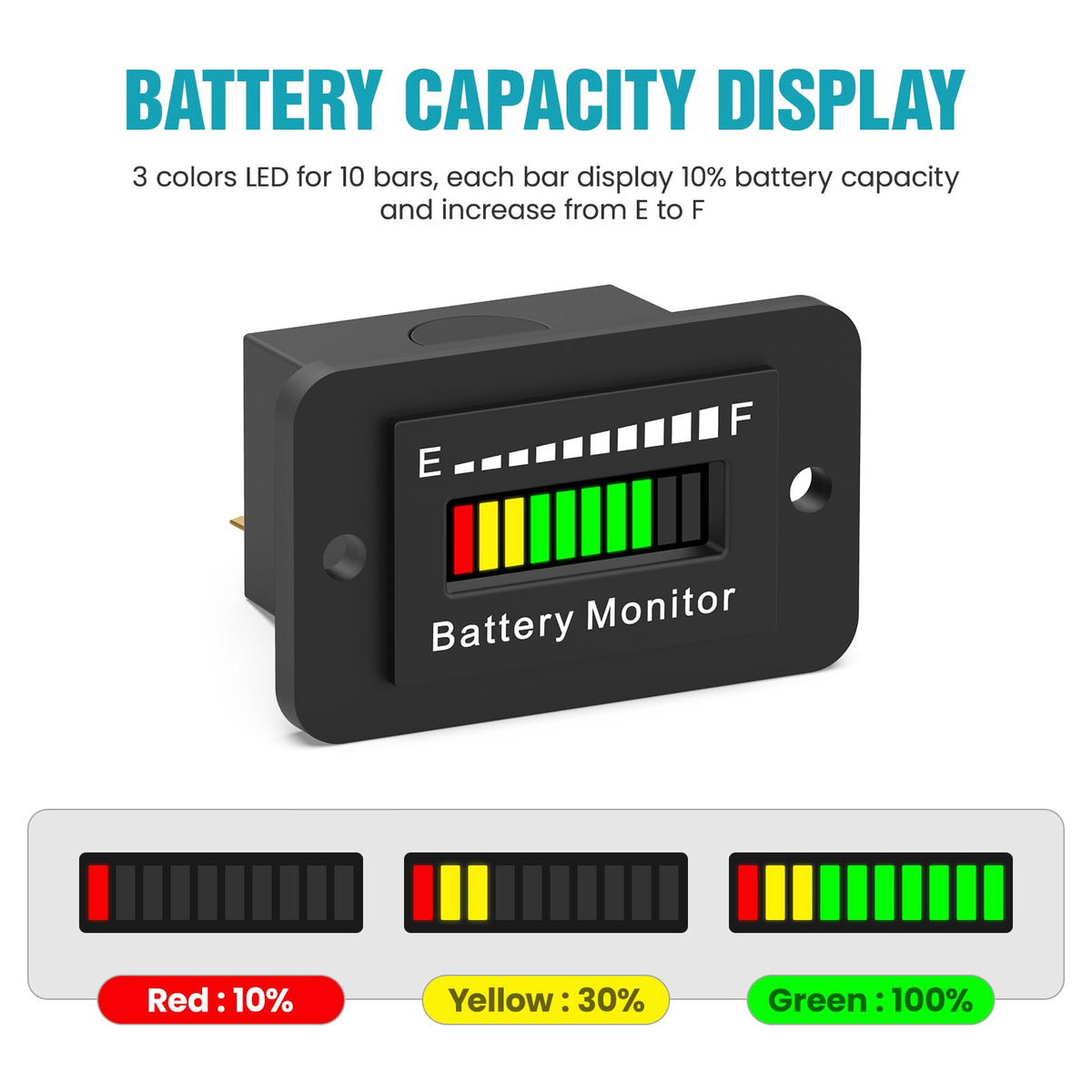 JDIAG LED bar graph clearly indicates charge level for golf carts.