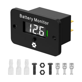 JDIAG BM280 front display with backlit LCD showing voltage and remaining capacity for golf carts