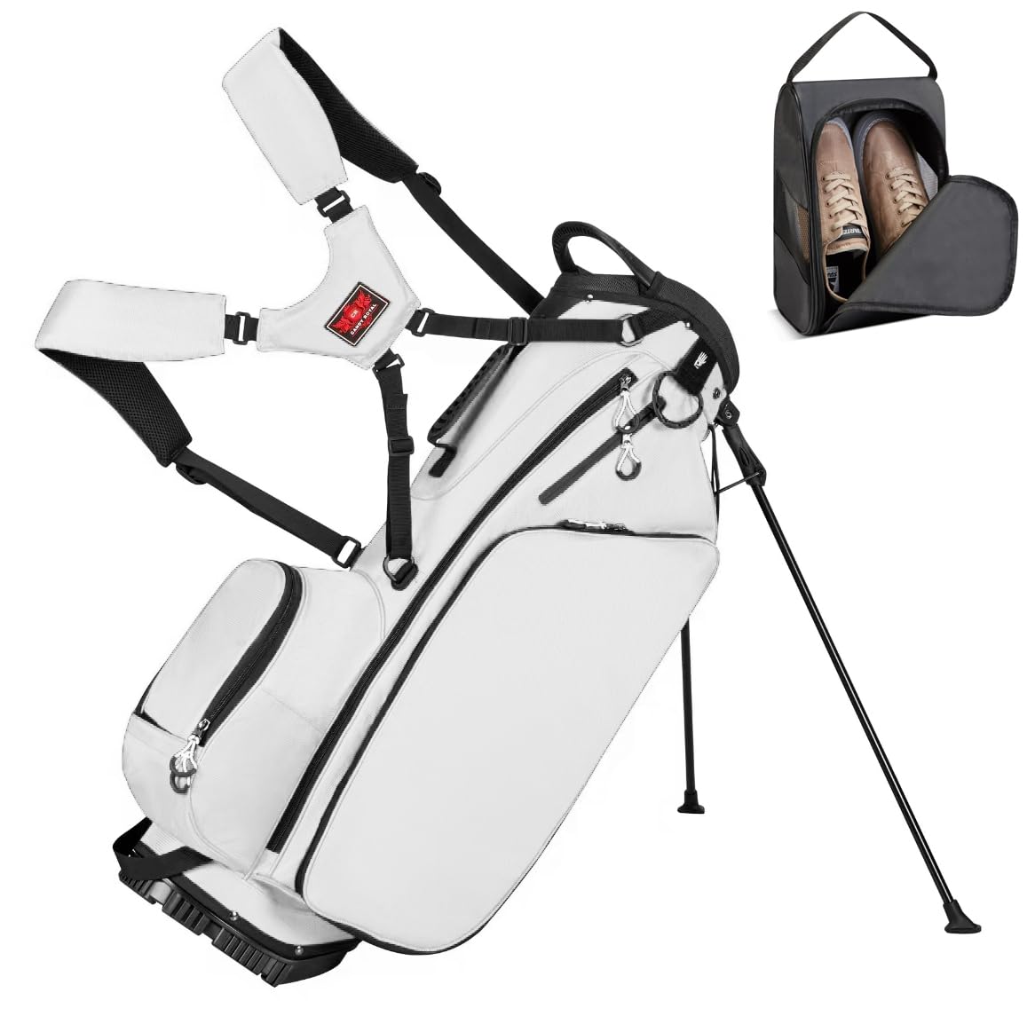 JDSZM golf bag with umbrella holder and rain cover for wet conditions.