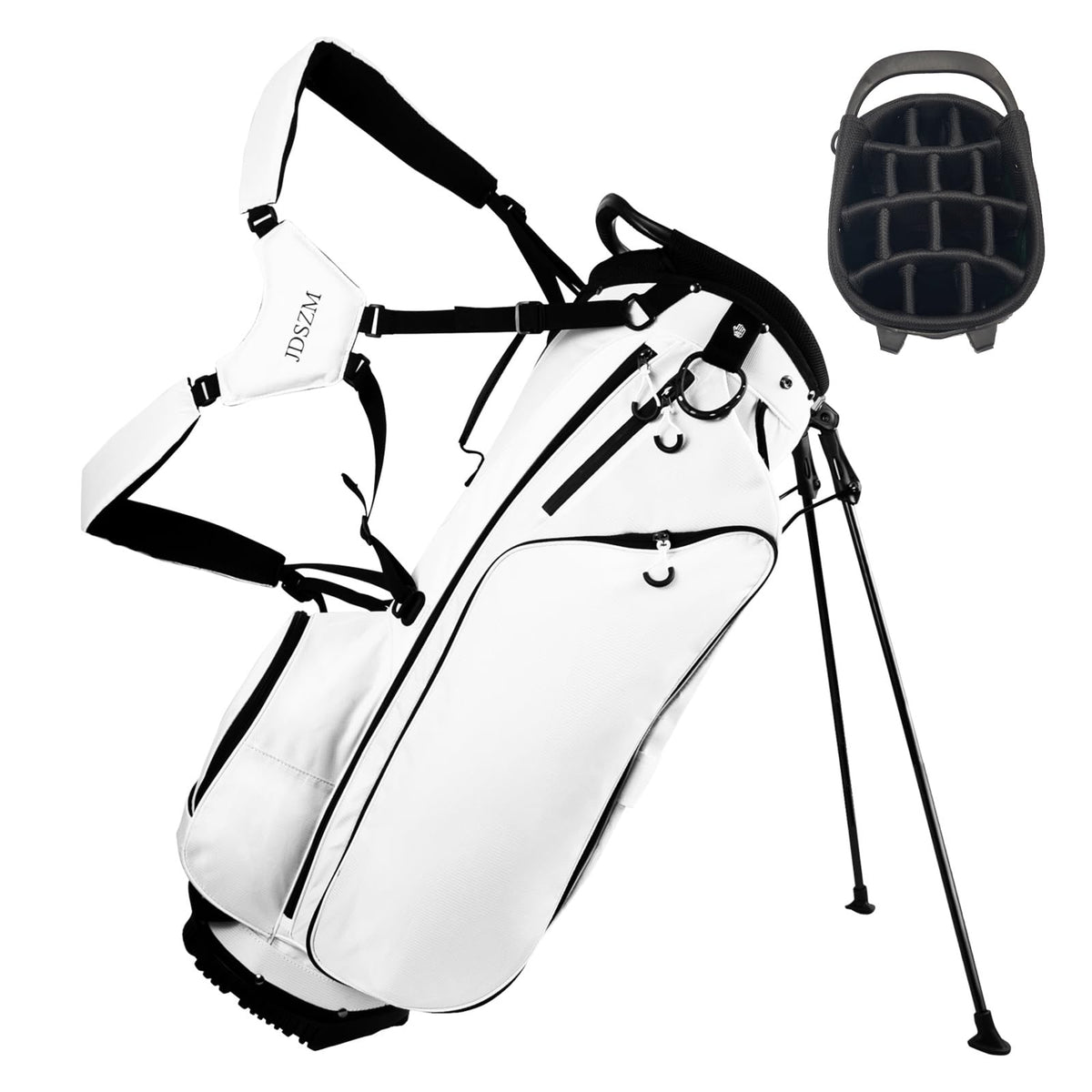 JDSZM lightweight stand bag 01White front view for easy handling on the course