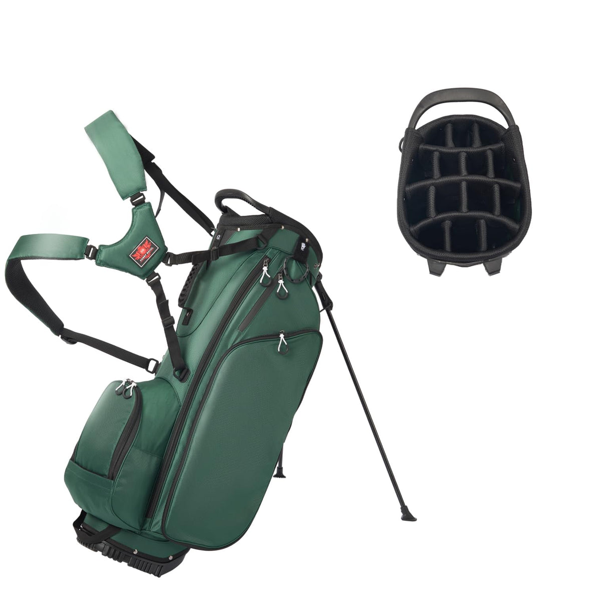 JDSZM lightweight stand bag in green with 14-way dividers for organized clubs