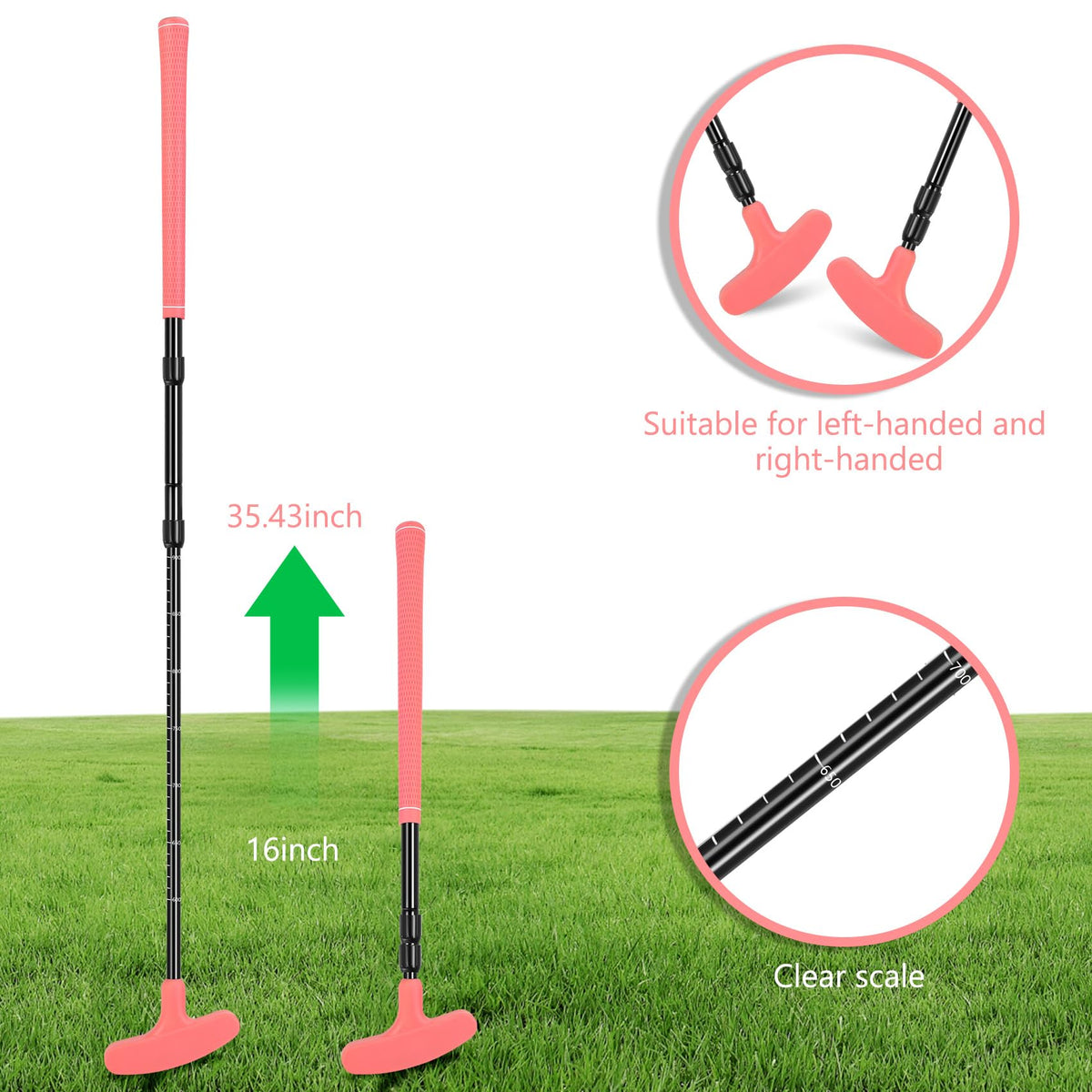 Jeemeele adjustable-length putter shows shaft from 21 to 37 inches