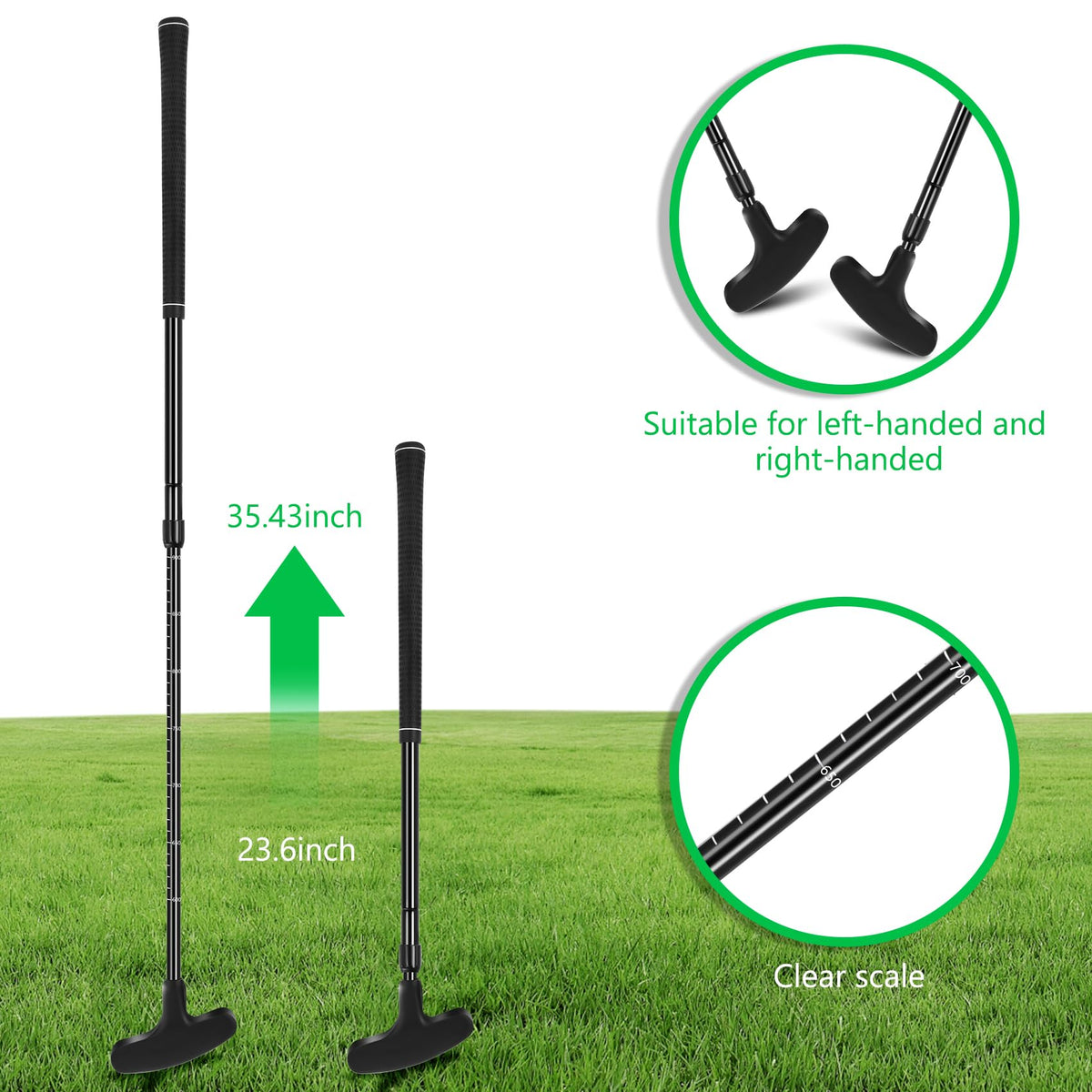 Jeemeele adjustable-length golf putter, 21-37 inches, versatile for all player heights.